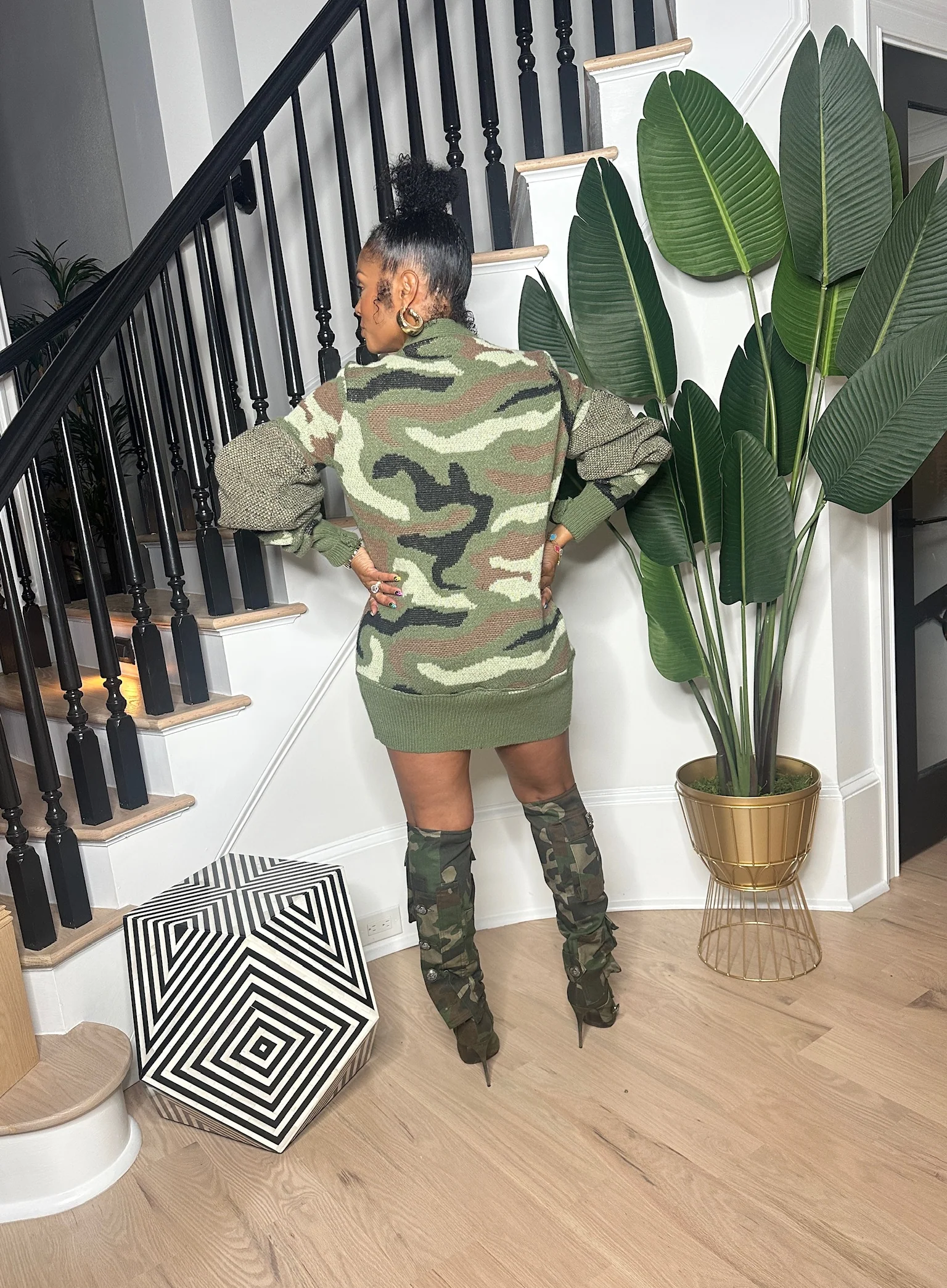 Camo Puff Sleeve Sweater Dress - Image 2