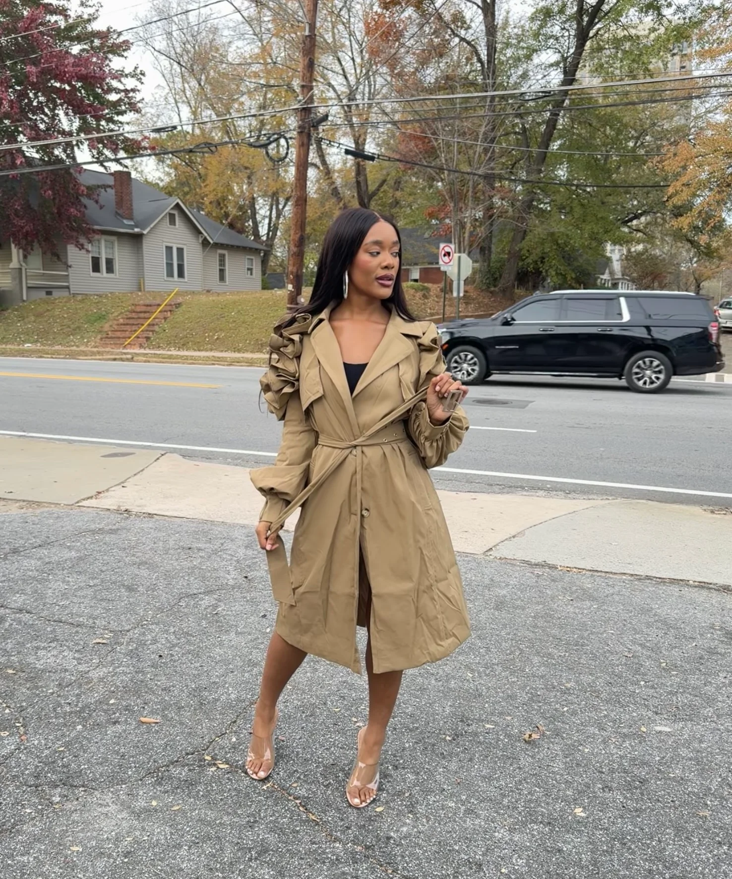Ruffled Shoulder Trench Coat - Image 2