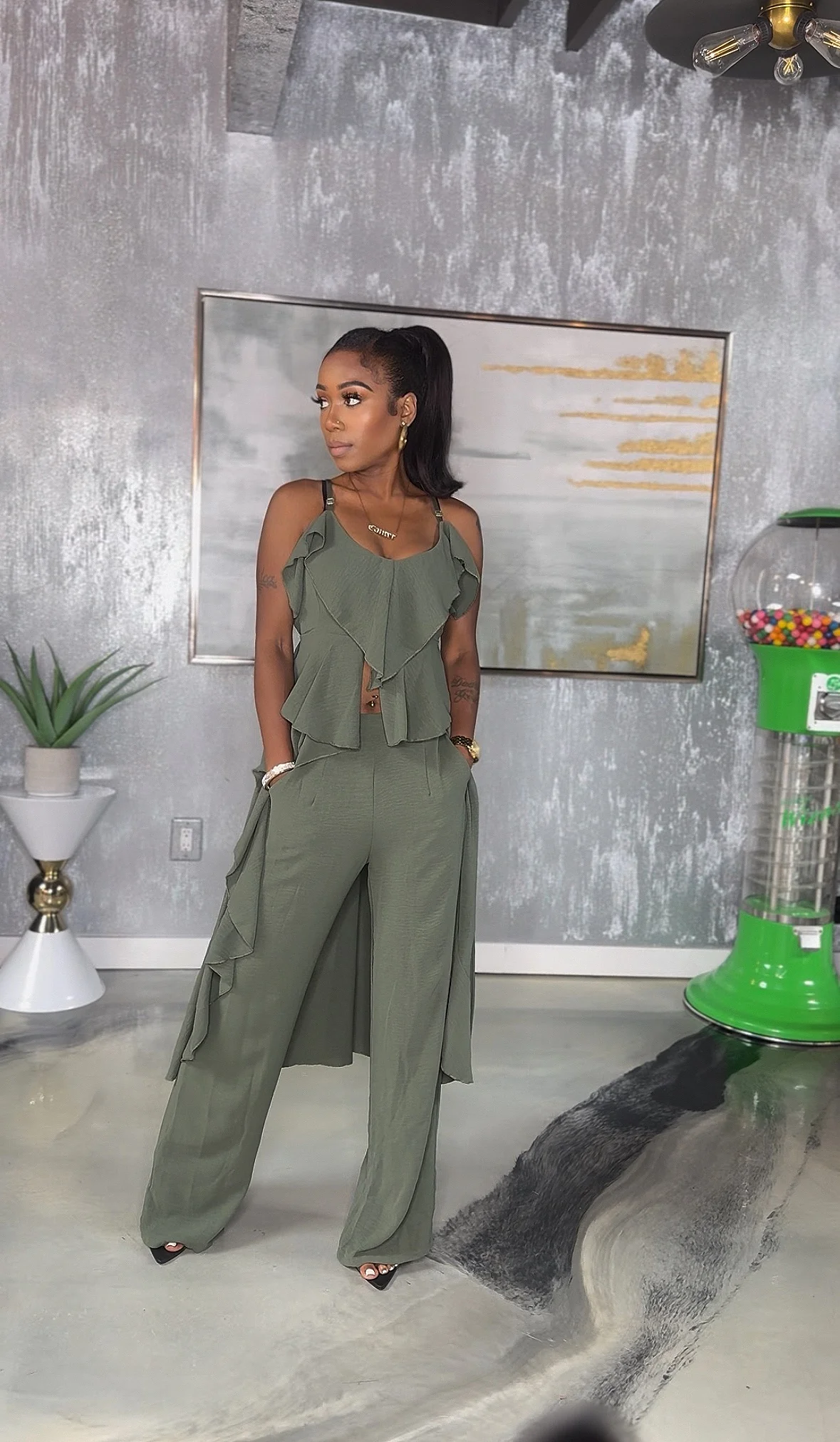 Wavy Olive Pant Set - Image 2